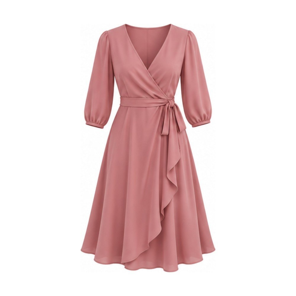 Three-Quarter Sleeve Surplice Midi Dress